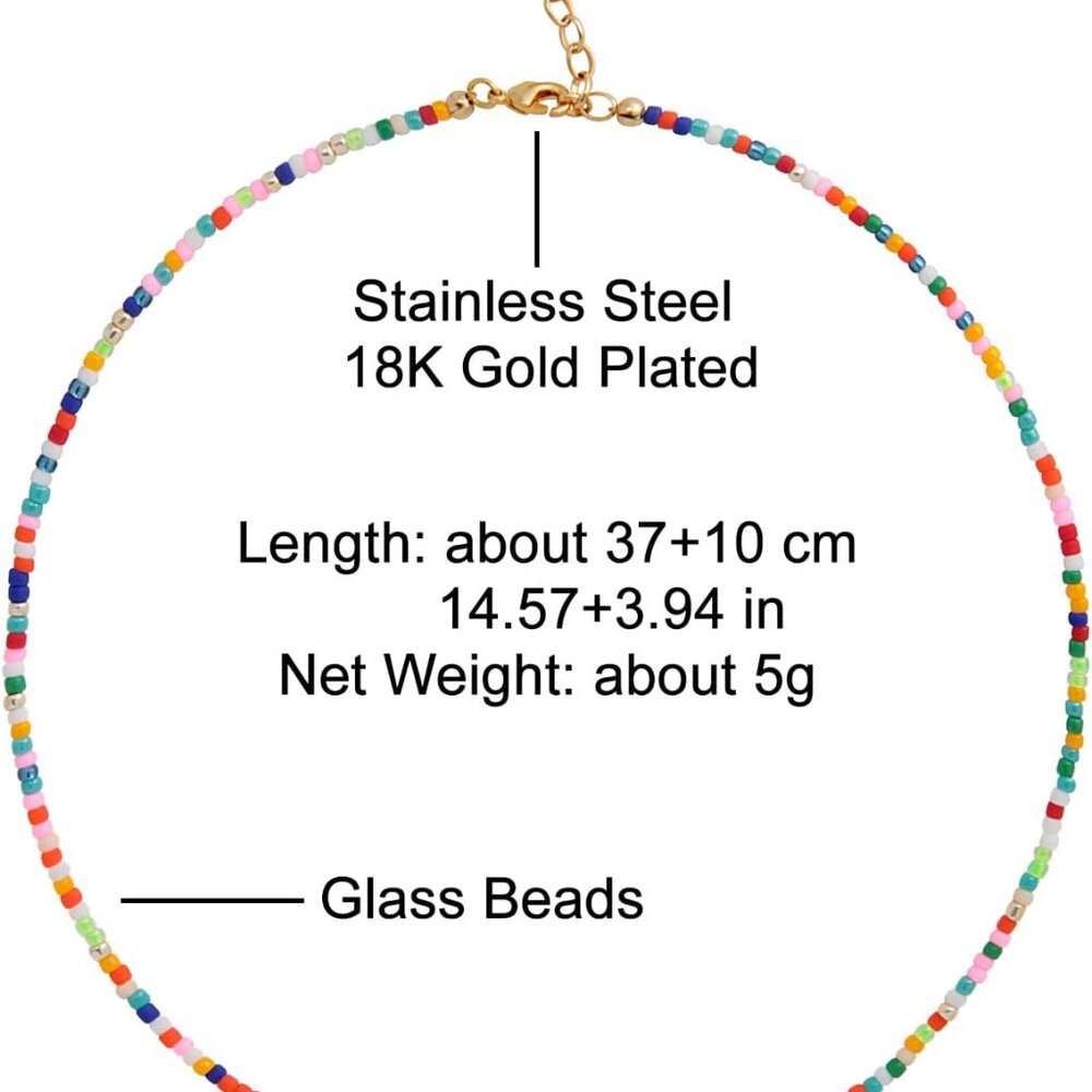 Freshwater Pearl Beaded Necklace for Women Handmade Boho Colorful Glass Beads Ch - Picture 6 of 6